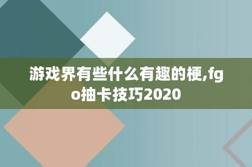 游戏界有些什么有趣的梗,fgo抽卡技巧2020