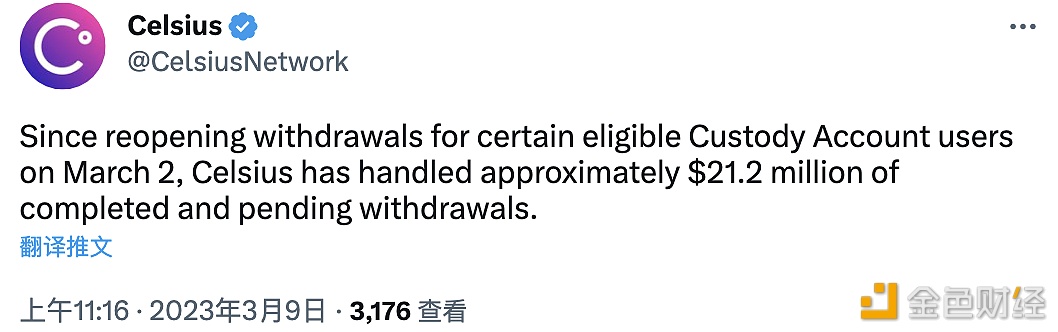 Celsius自3月2日以来已处理约2120万美元的托管账户取款-**张图片-binance下载